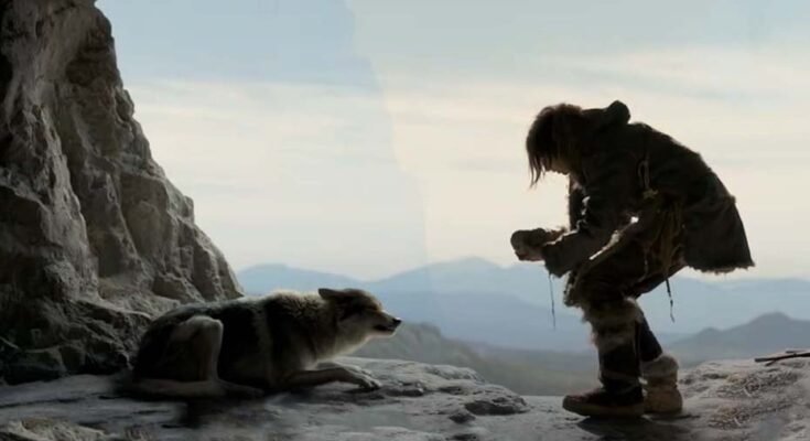 az ember őse és a kutya őse ismerkedik egymással